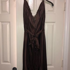 Long chocolate brown silk dress
